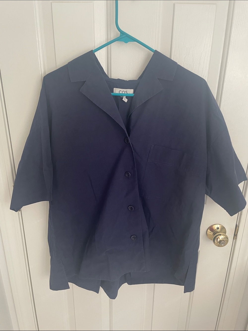 COS Navy Short-Sleeve Collar Button Down